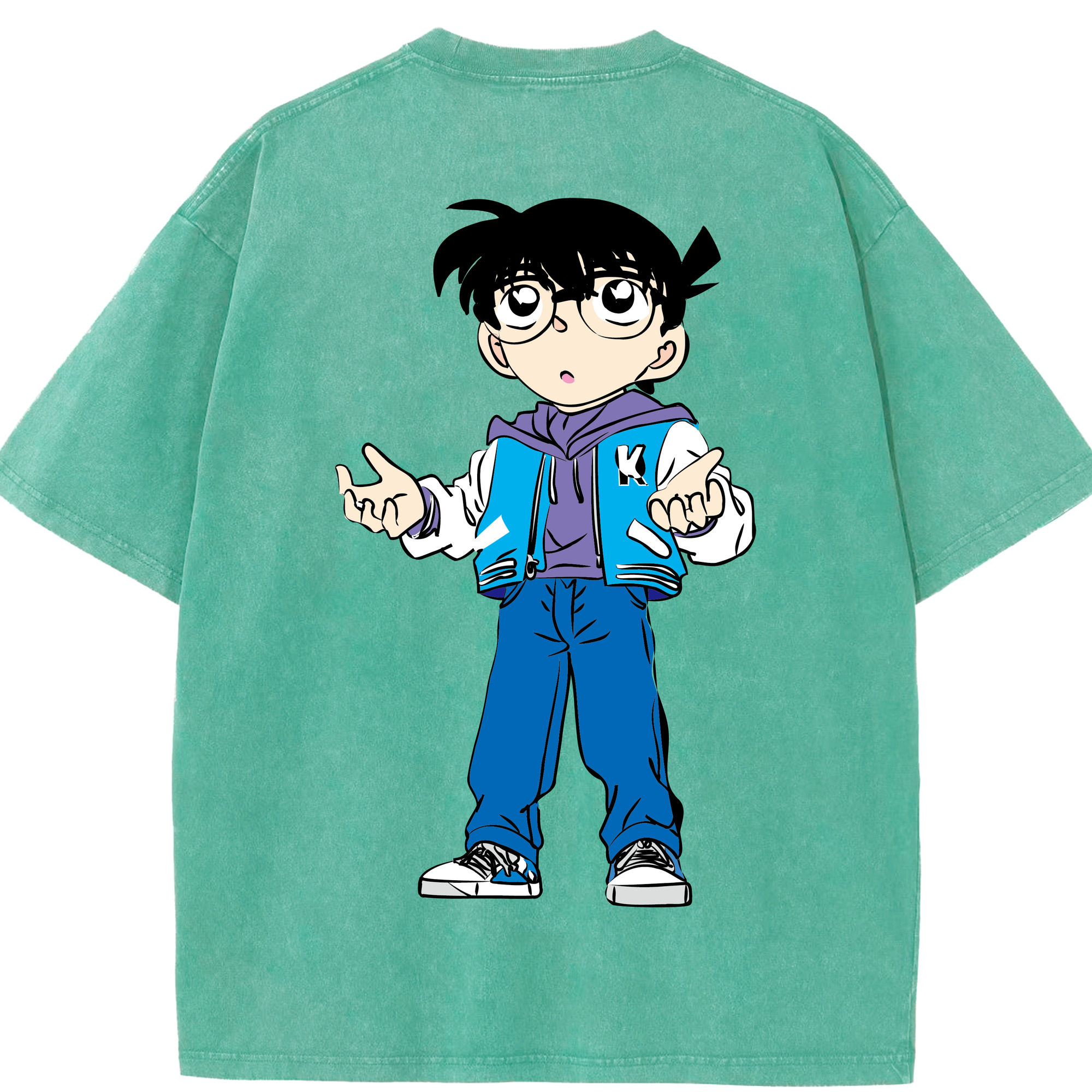 （画像用） 名探偵コナン 江戸川 コナン Detective Conan Conan Edogawa 綿100% ヴィンテージ風 半袖Tシャツ（背面プリント）